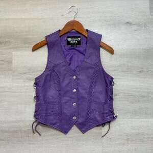 Bikers Club Womens Lace Up Motorcycle Riding Vest Unique Purple Small Size